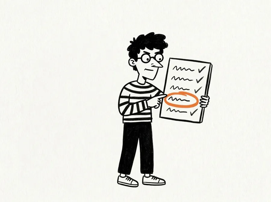 The learner points at the one row on a checklist that is circled in orange.
